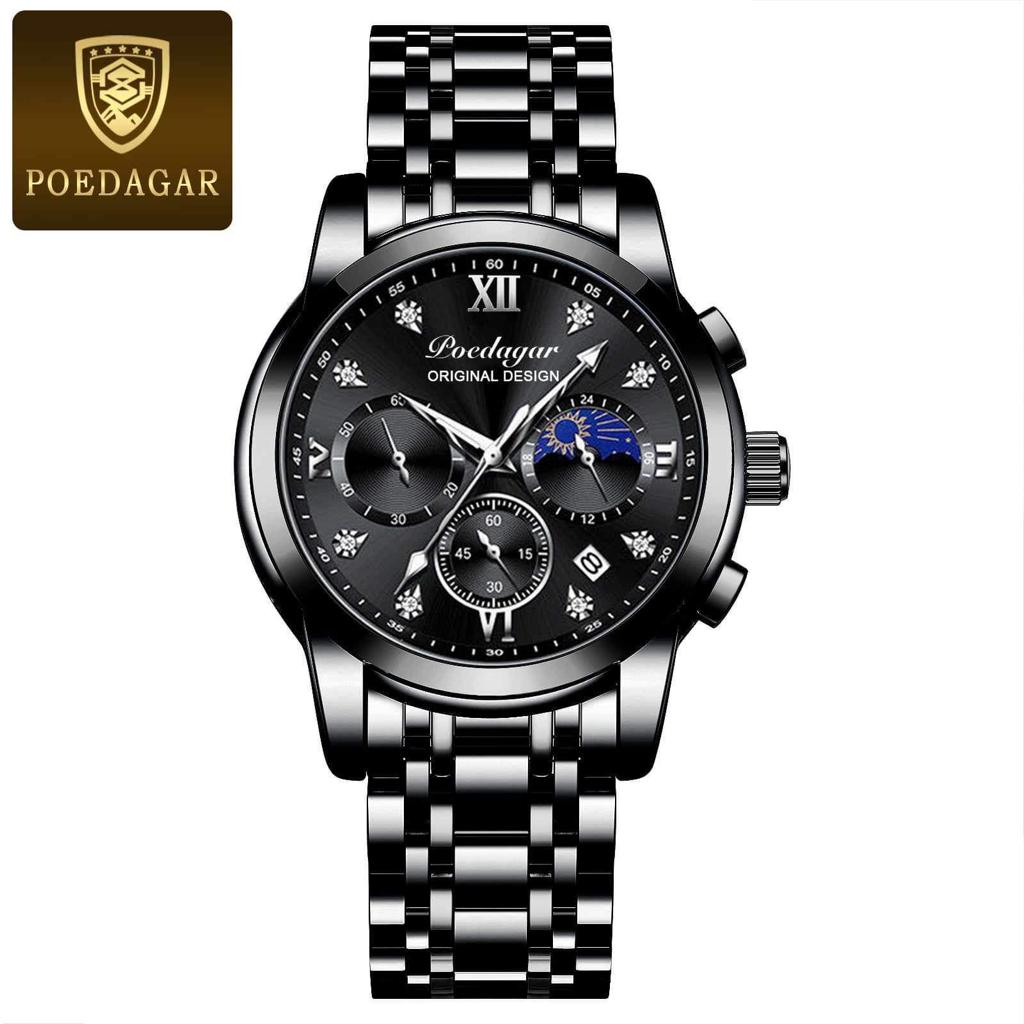 Picture of Poedagar PO805S Black Stainless Steel Chronograph Wrist Watch For Men - Black