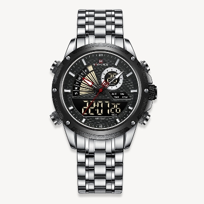 Picture of NAVIFORCE NF9205 Silver Stainless Steel Dual Time Watch For Men - Black & Silver