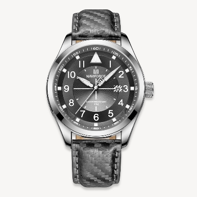 Picture of NAVIFORCE NF8022 Gray PU Leather Analog Watch For Men - Silver & Gray