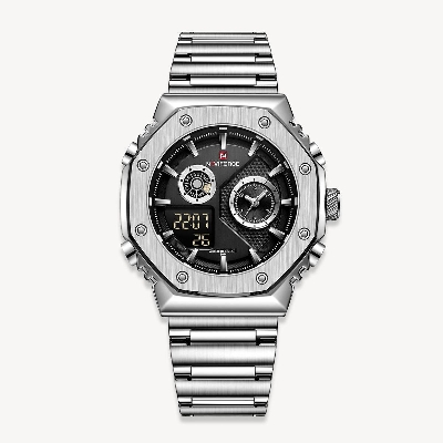 Picture of NAVIFORCE NF9216 Silver Stainless Steel Dual Time Watch For Men - Black & Silver