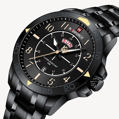 Picture of NAVIFORCE NF9204 Black Stainless Steel Analog Watch For Men - Yellow & Black