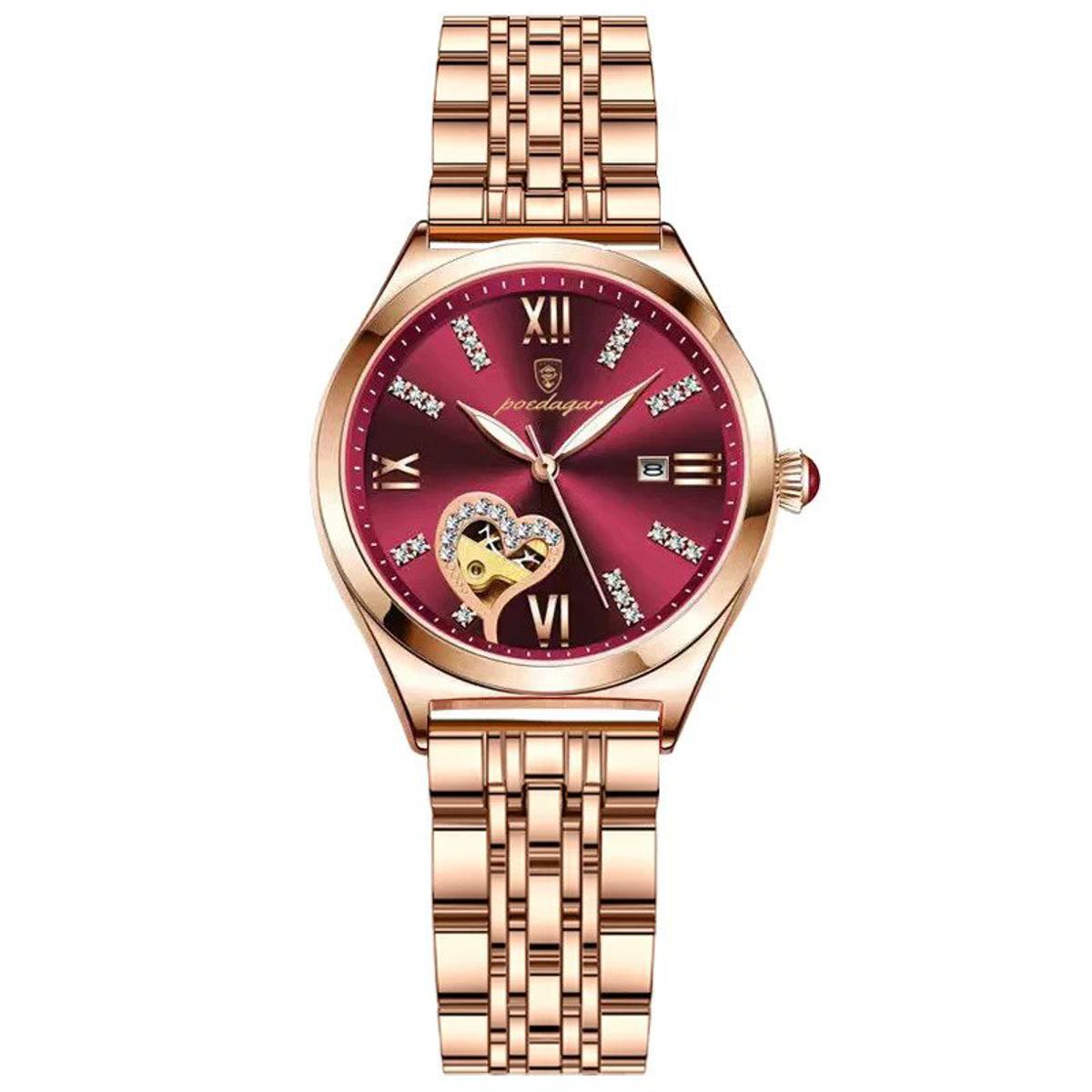 Picture of Poedagar PO320S RoseGold Stainless Steel Analog Wrist Watch For Women - Red & RoseGold