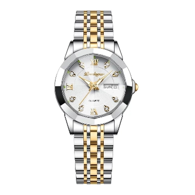 Picture of Poedagar PO3076 Silver & Golden Two Tone Stainless Steel Analog Wrist Watch For Women - White & Silver & Golden 