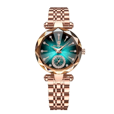 Picture of Poedagar PO719 RoseGold Stainless Steel Analog Wrist Watch For Women - Green & RoseGold 