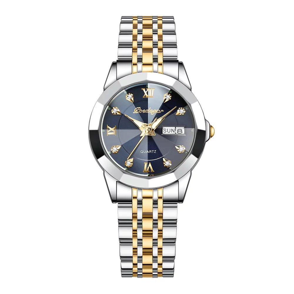 Picture of Poedagar PO3076 Silver & Golden Two Tone Stainless Steel Analog Wrist Watch For Women - RoyalBlue & Silver & Golden 
