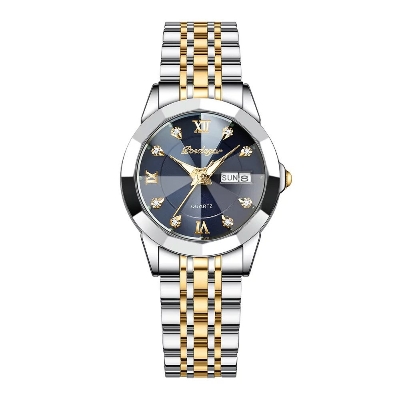Picture of Poedagar PO3076 Silver & Golden Two Tone Stainless Steel Analog Wrist Watch For Women - RoyalBlue & Silver & Golden 