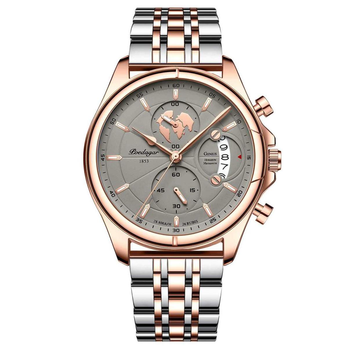 Picture of Poedagar PO802S Silver & RoseGold Stainless Steel Analog  Wrist Watch For Men - Green & Silver & RoseGold 