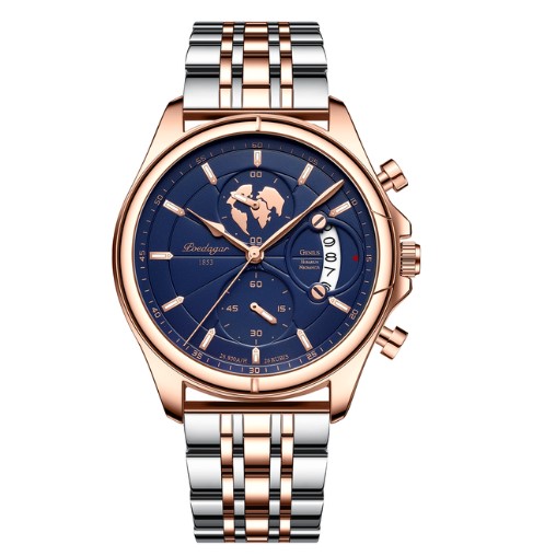 Picture of Poedagar PO802S Silver & RoseGold Stainless Steel Analog  Wrist Watch For Men - RoyalBlue & Silver & RoseGold 