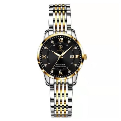Picture of Poedagar PO836L Silver & Golden Two Tone Stainless Steel Analog Wrist Watch For Women - Black & Silver & Golden 