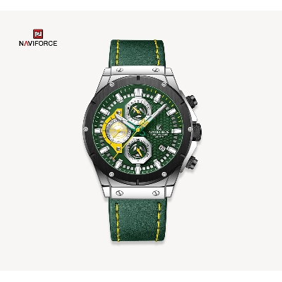 Picture of NAVIFORCE NF8027M Green PU Leather Chronograph Watch For Men - Green & Silver