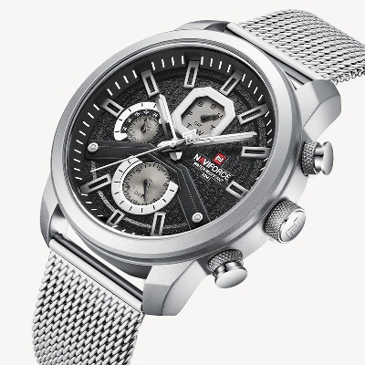 Picture of NAVIFORCE NF9211M Silver Mesh Stainless Steel Chronograph Watch For Men - Silver & Black