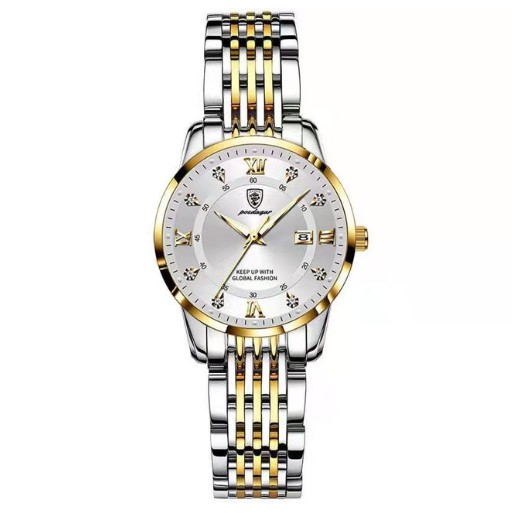 Picture of Poedagar PO836L Silver & Golden Two Tone Stainless Steel Analog Wrist Watch For Women - White & Silver & Golden 