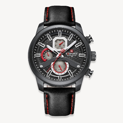Picture of NAVIFORCE NF9211 Black PU Leather Chronograph Watch For Men - Red & Black