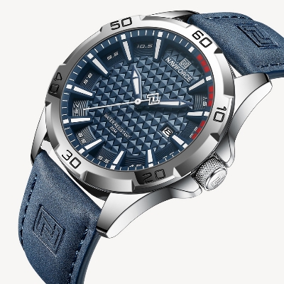 Picture of NAVIFORCE NF8023 Navy Blue PU Leather Analog Watch For Men - Silver & Navy Blue