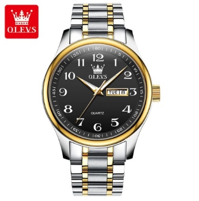 Picture of Olevs 5567 Silver Golden Two Tone Stainless Steel Analog Wrist Watch For Men