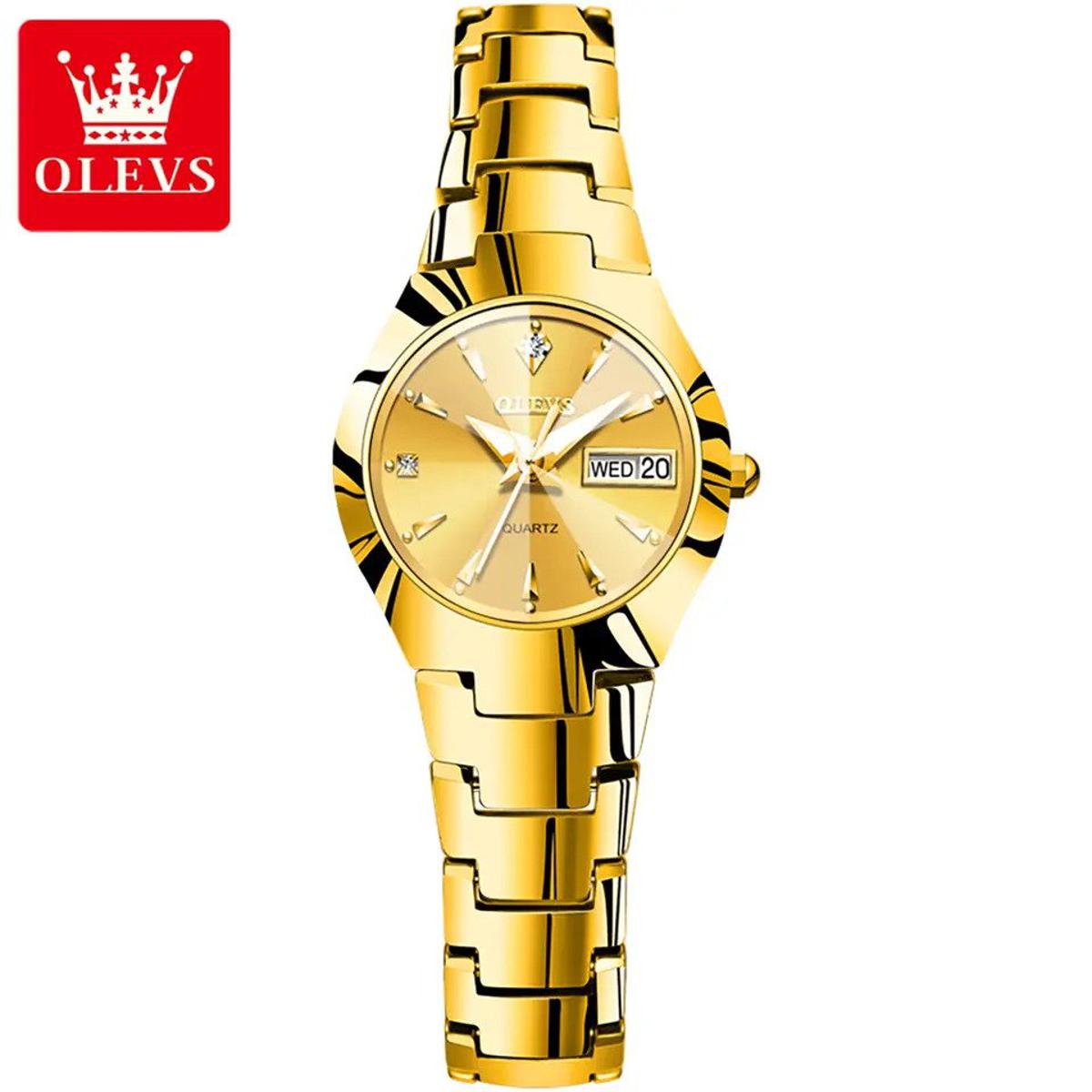 Picture of Olevs 8697 Golden Tungsten Steel Analoge Wrist Watch For Women