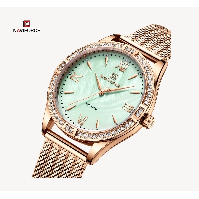 Picture of NAVIFORCE NF5028F RoseGold Mesh Stainless Steel Analog Watch For Women - RoseGold & Green