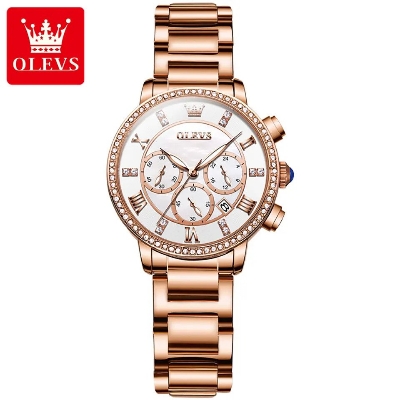 Picture of Olevs 9976 RoseGold Stainless Steel Chronograph Wrist Watch For Women