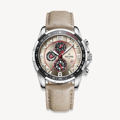 Picture of NAVIFORCE NF8020 Gray PU Leather Chronograph Watch For Men - Silver & Gray