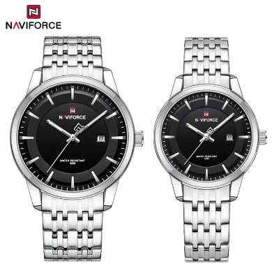 Picture of NAVIFORCE NF9228P Stainless Steel Waterproof Couple Watch – Silver & Black