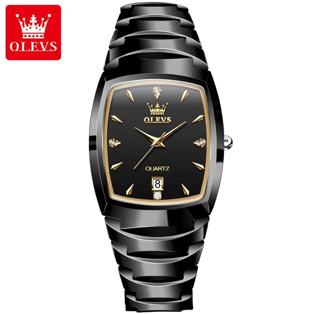 Picture of Olevs 7006G Black Tungsten Steel Analoge Wrist Watch For Men