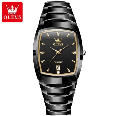 Picture of Olevs 7006G Black Tungsten Steel Analoge Wrist Watch For Men