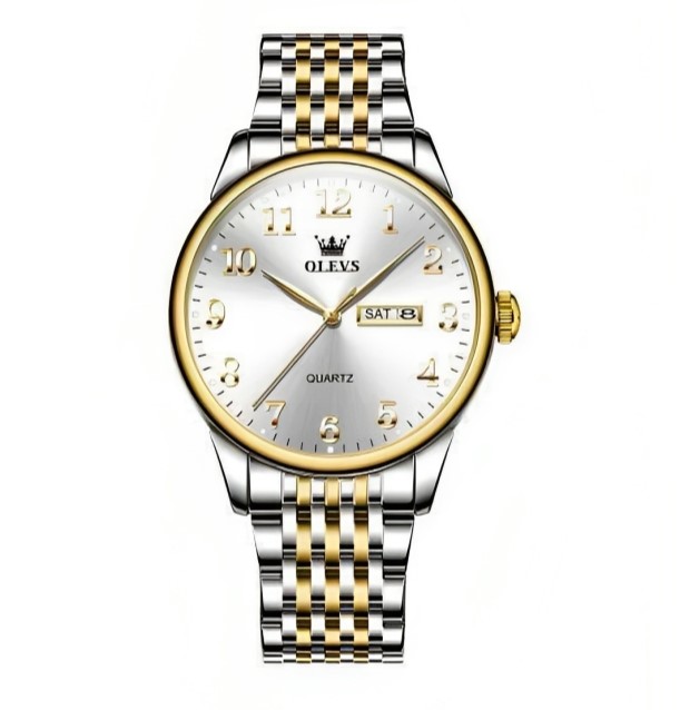 Picture of Olevs 5535S Silver Golden Two Tone Stainless Steel Analog Wrist Watch For Men