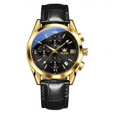 Picture of Olevs 2872 Black PU Leather Chronograph Wrist Watch For Men