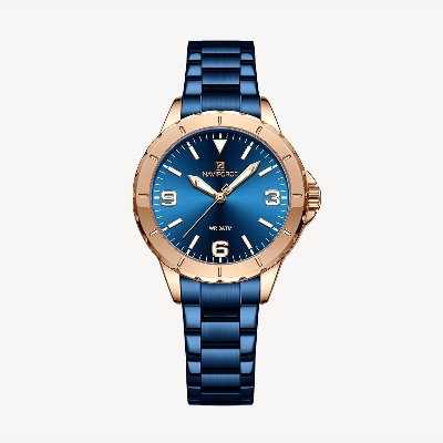 Picture of NAVIFORCE NF5022 Royal Blue Stainless Steel Analog Watch For Women - RoseGold & Royal Blue