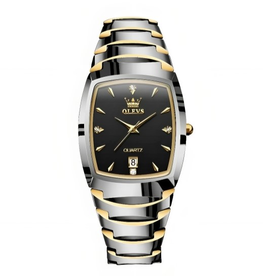 Picture of Olevs 7006G Silver Golden Two Tone Tungsten Steel Analoge Wrist Watch For Men