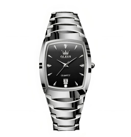 Picture of Olevs 7006G Silver Tungsten Steel Analoge Wrist Watch For Men - Black & Silver 