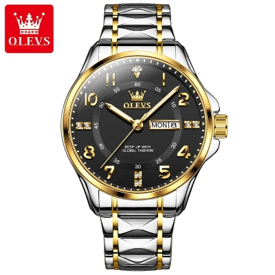 Picture of Olevs 2910G Silver & Golden Two Tone Stainless Steel Analog Wrist Watch For Men