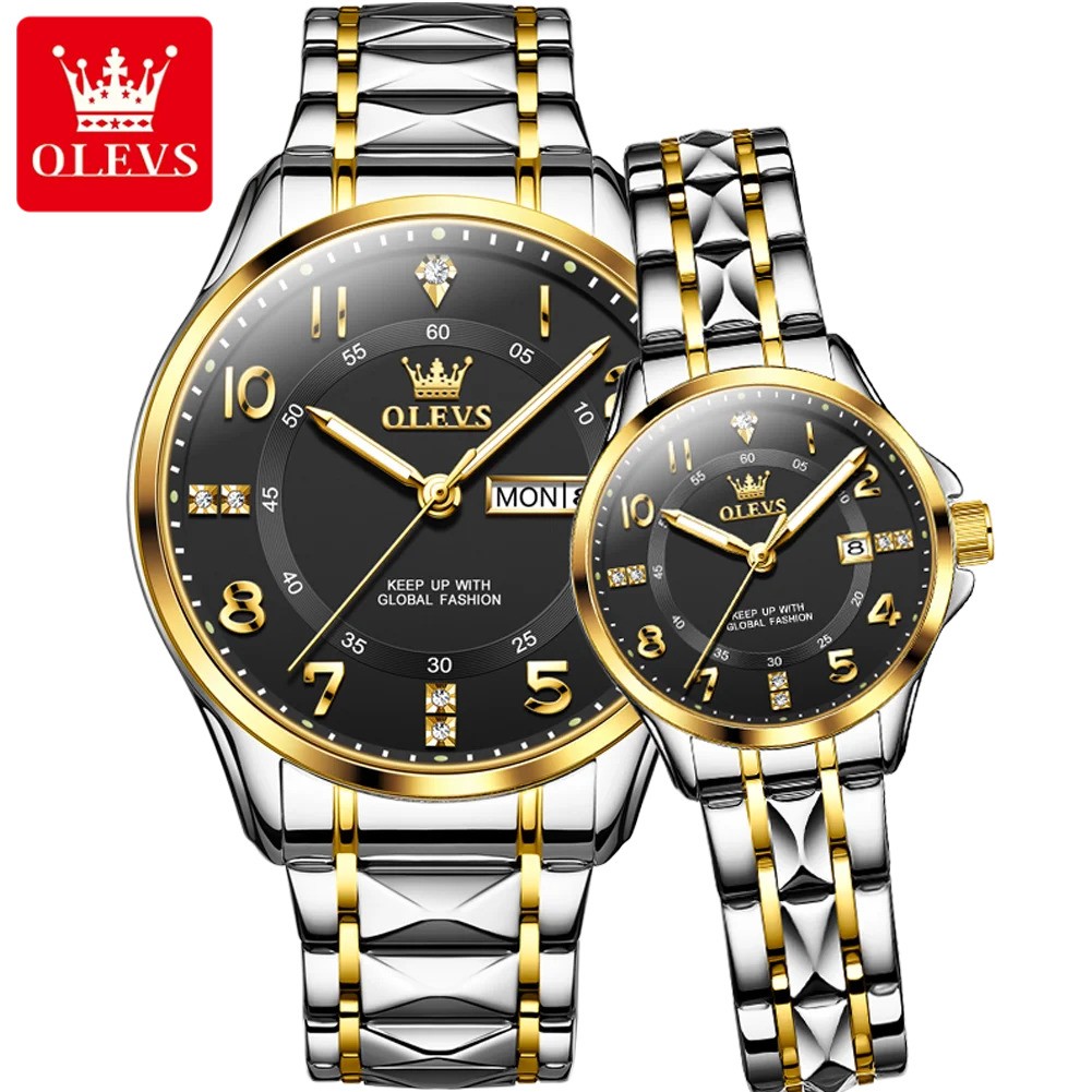 Picture of OLEVS 2910C Silver & Golden Two-tone Stainless Steel Analog Wrist Watch For Couple