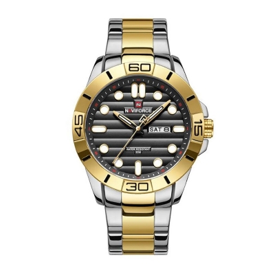 Picture of NAVIFORCE NF9198S Silver And Golden Stainless Steel Analog Watch For Men - Black & Golden