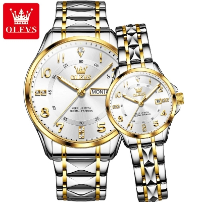 Picture of OLEVS 2910C Silver & Golden Two-tone Stainless Steel Analog Wrist Watch For Couple
