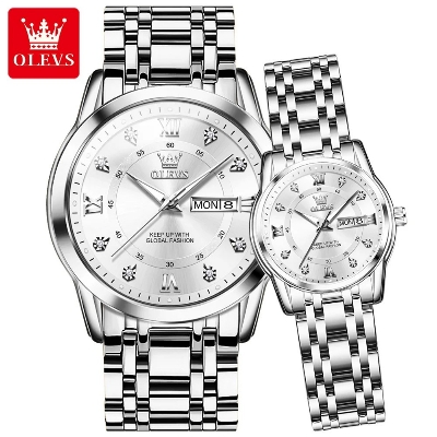 Picture of OLEVS 5513C Silver Stainless Steel Analog Wrist Watch For Couple