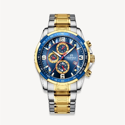 Picture of NAVIFORCE NF8020 Silver And Golden Two-tone Stainless Steel Chronograph Watch For Men - Royal Blue & Golden