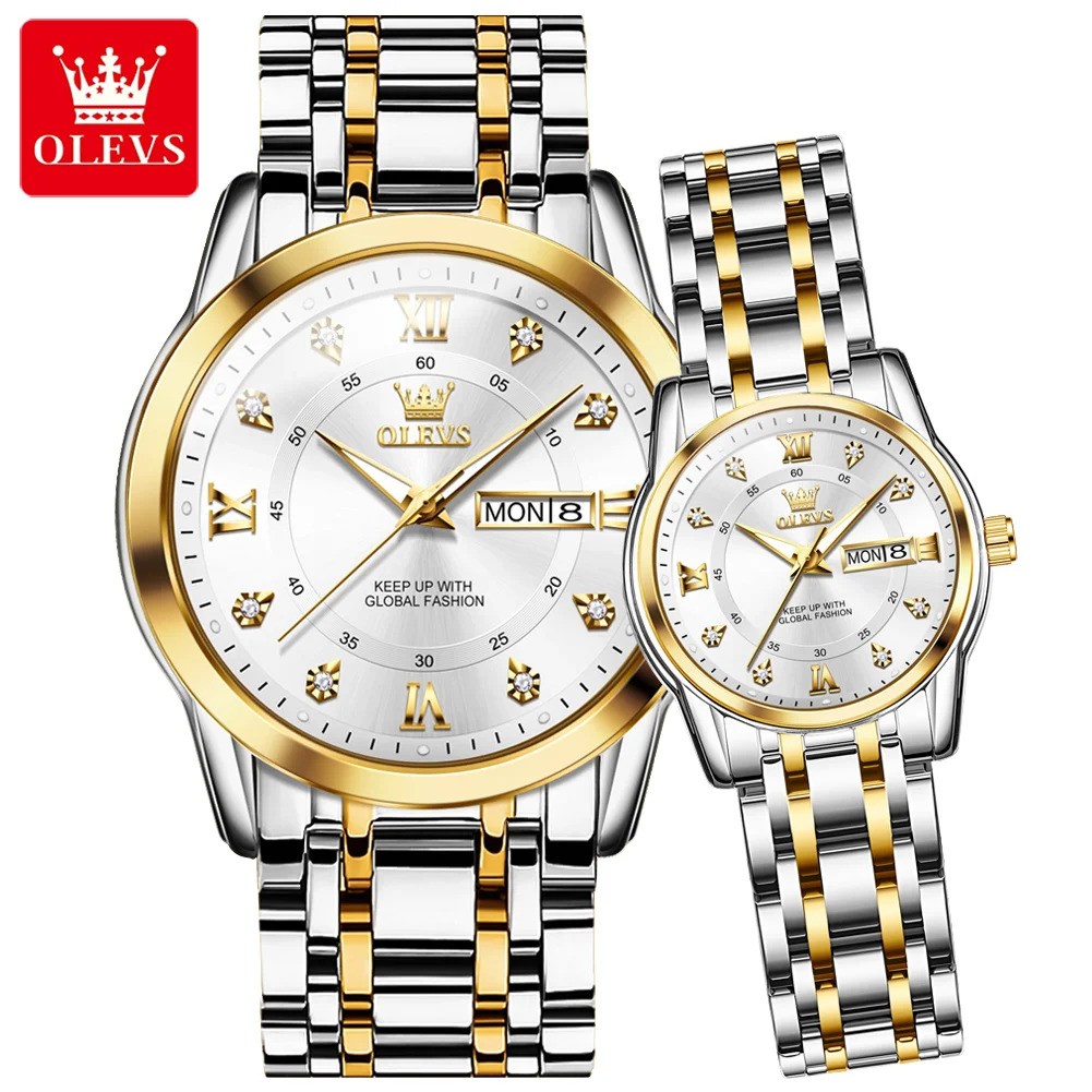 Picture of OLEVS 5513C Silver & Golden Two-tone Stainless Steel Analog Wrist Watch For Couple