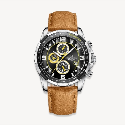 Picture of NAVIFORCE NF8020 Brown PU Leather Chronograph Watch For Men - Black & Brown