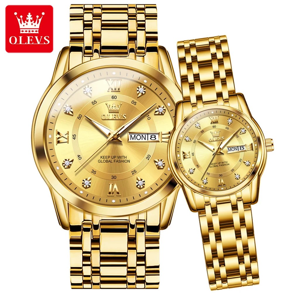 Picture of OLEVS 5513C Golden Stainless Steel Analog Wrist Watch For Couple