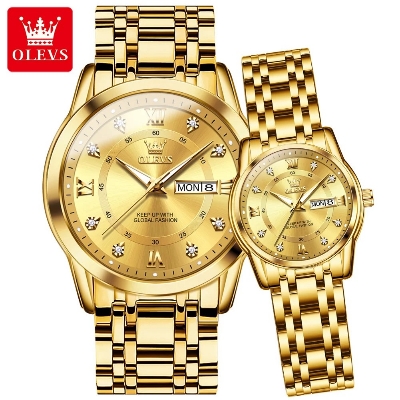 Picture of OLEVS 5513C Golden Stainless Steel Analog Wrist Watch For Couple
