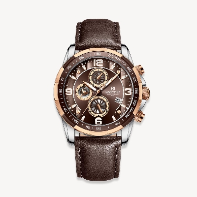 Picture of NAVIFORCE NF8020 Chocolate PU Leather Chronograph Watch For Men - Silver & Chocolate