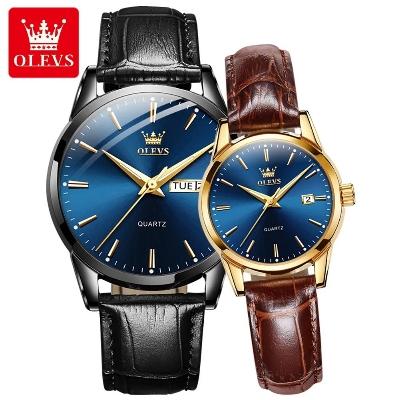 Picture of OLEVS 6898C BlackBrown PU Leather Analog Wrist Watch For Couple