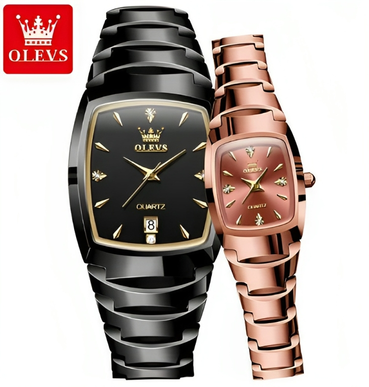 Picture of OLEVS 7006C Black & RoseGold Tungsten Steel Analog Wrist Watch For Couple