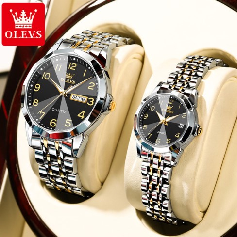 Picture of OLEVS 9970C Silver And Golden Two-tone Stainless Steel Analog Wrist Watch For Couple