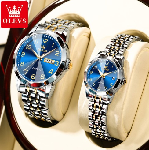 Picture of OLEVS 9970C Silver And Golden Two-tone Stainless Steel Analog Wrist Watch For Couple