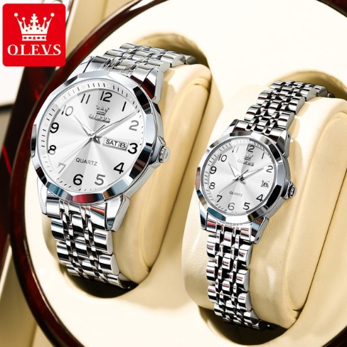 Picture of OLEVS 9970C Silver Stainless Steel Analog Wrist Watch For Couple