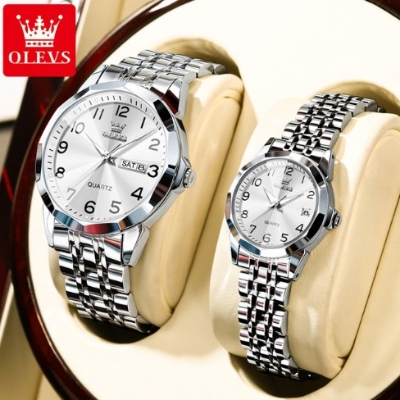 Picture of OLEVS 9970C Silver Stainless Steel Analog Wrist Watch For Couple