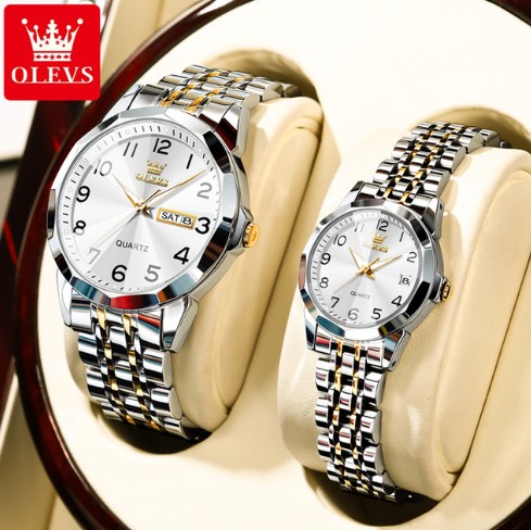 Picture of OLEVS 9970C Silver And Golden Two-tone Stainless Steel Analog Wrist Watch For Couple