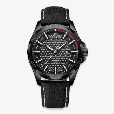 Picture of NAVIFORCE NF8023 Black PU Leather Analog Watch For Men - White & Black